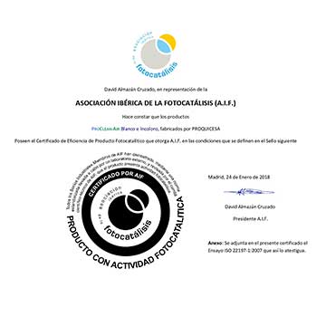 PROQUICESA certificado de  producto